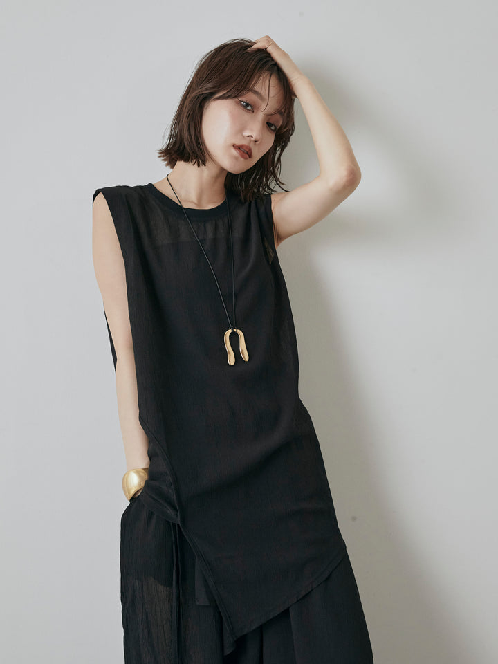 [予約]シアーワッシャーアシンメトリープルオーバー/ブラック