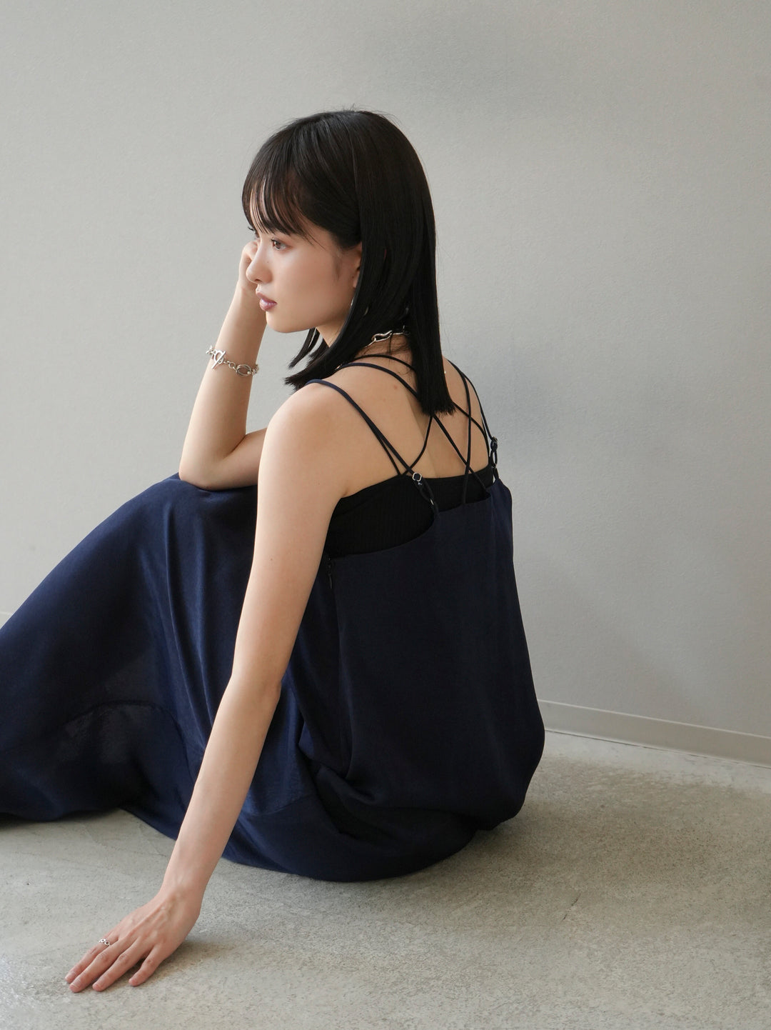 [Pre-order] Vintage Satin Camisole Dress/Navy