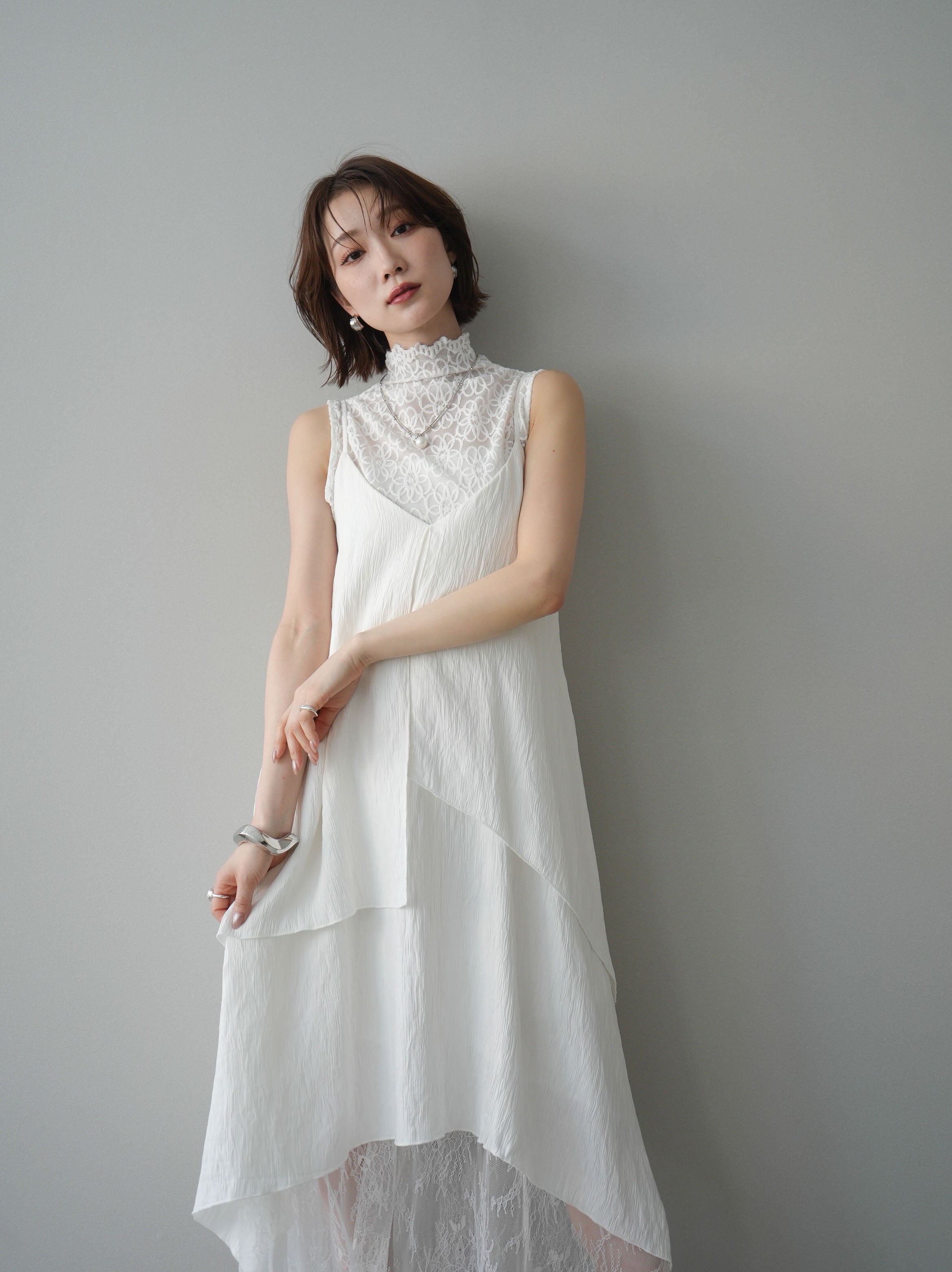 予約]レース切替アシンメトリーワンピース/white – Lumier