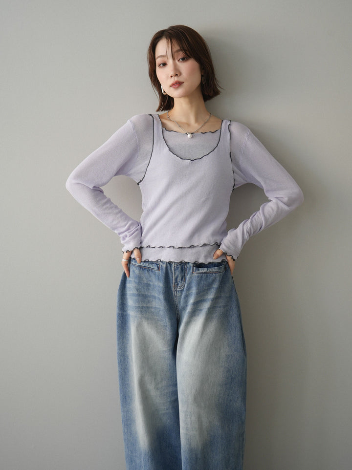 [SET]バイカラーメローアンサンブルシアーニットトップス+バイカラーメローアンサンブルシアーニットトップス(2set)