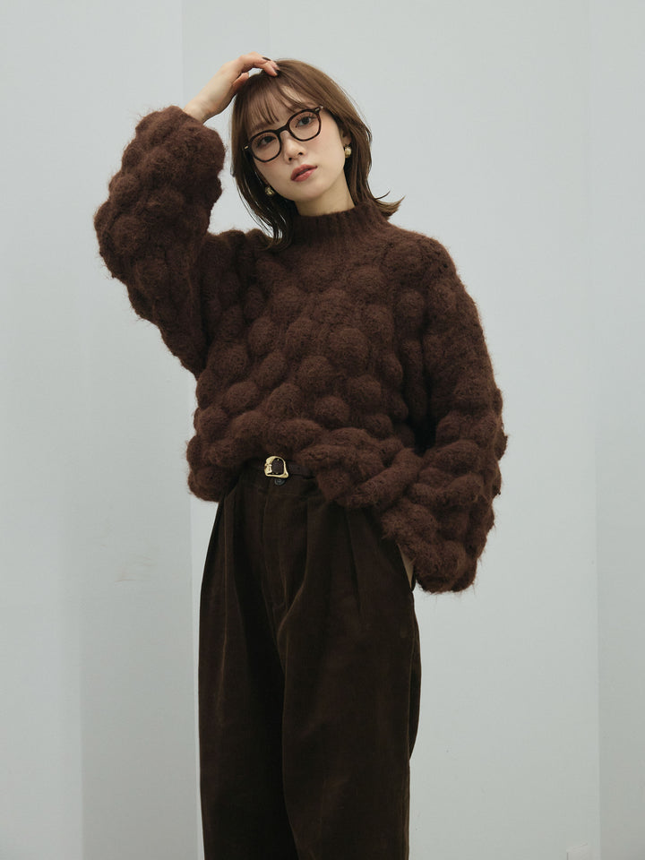 [予約]ポップコーンハイネックニットプルオーバー/brown