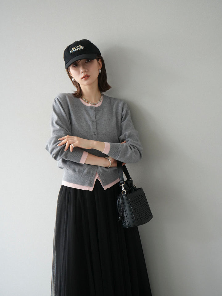 [SET]配色レイヤードカーディガン+チュールボリュームスカート(2set)