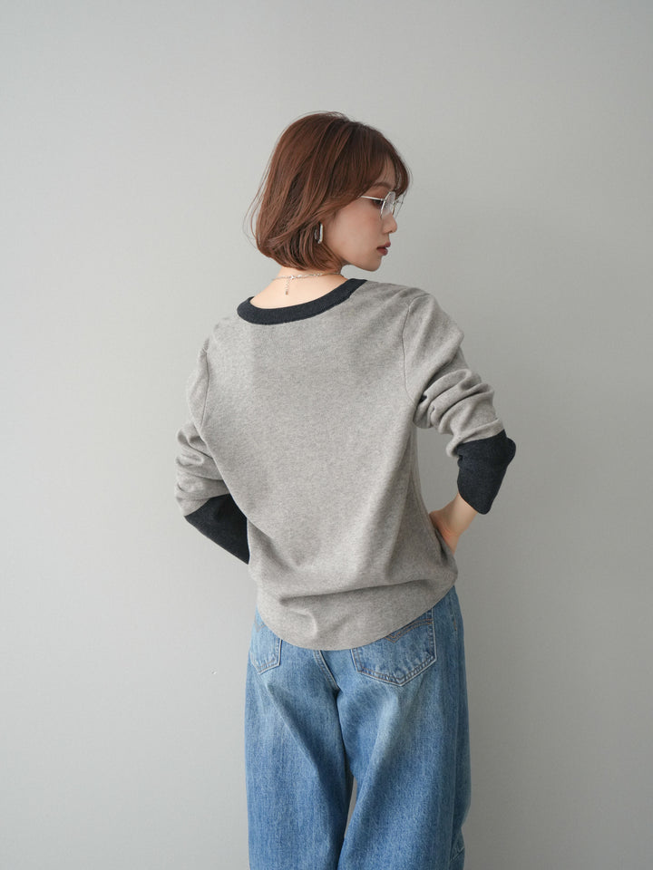 [SET]ヘンリーネック配色ニットソー+選べるアクセセット(2set)