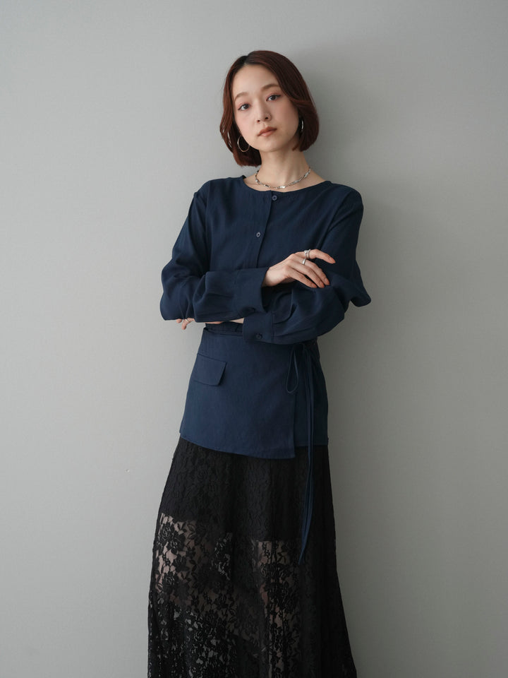[予約]コットンライクラップブラウス/navy