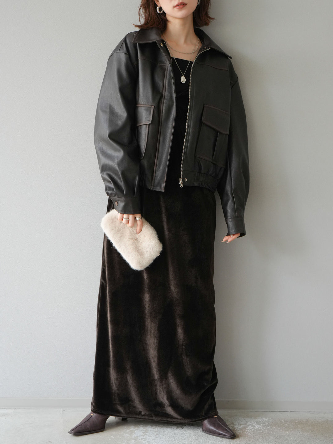 [予約]ベロアビスチェキャミワンピース/ブラウン