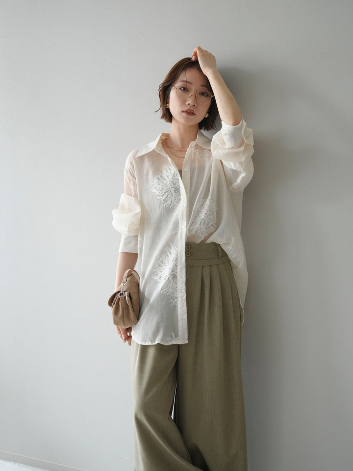 [SET]シアーエンブロイダリーシャツ+ダブルボタンドレープパンツ(2set)
