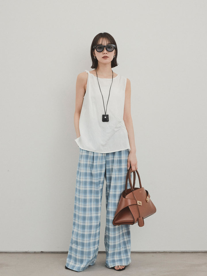 [SET] 扭紋無袖上衣配皮項鍊 + 扭紋無袖上衣配皮項鍊 (2件套)