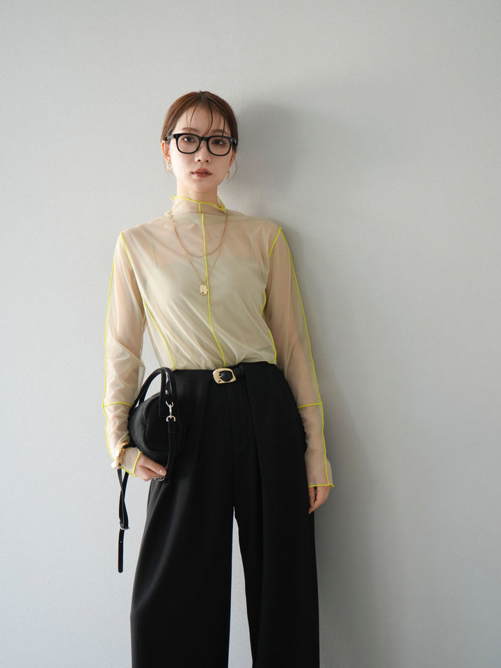 [予約]シアーパイピングカットソー/ピスタチオ×イエロー