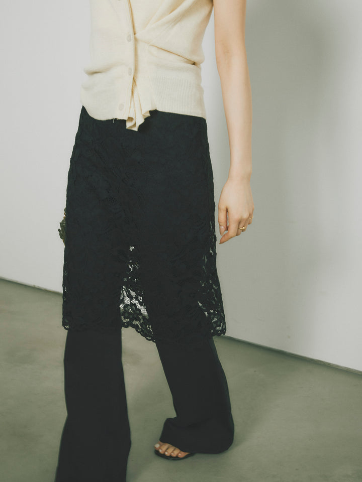 [SET]2WAYデザインニットベスト+レイヤードスカートセットフレアパンツ(2set)