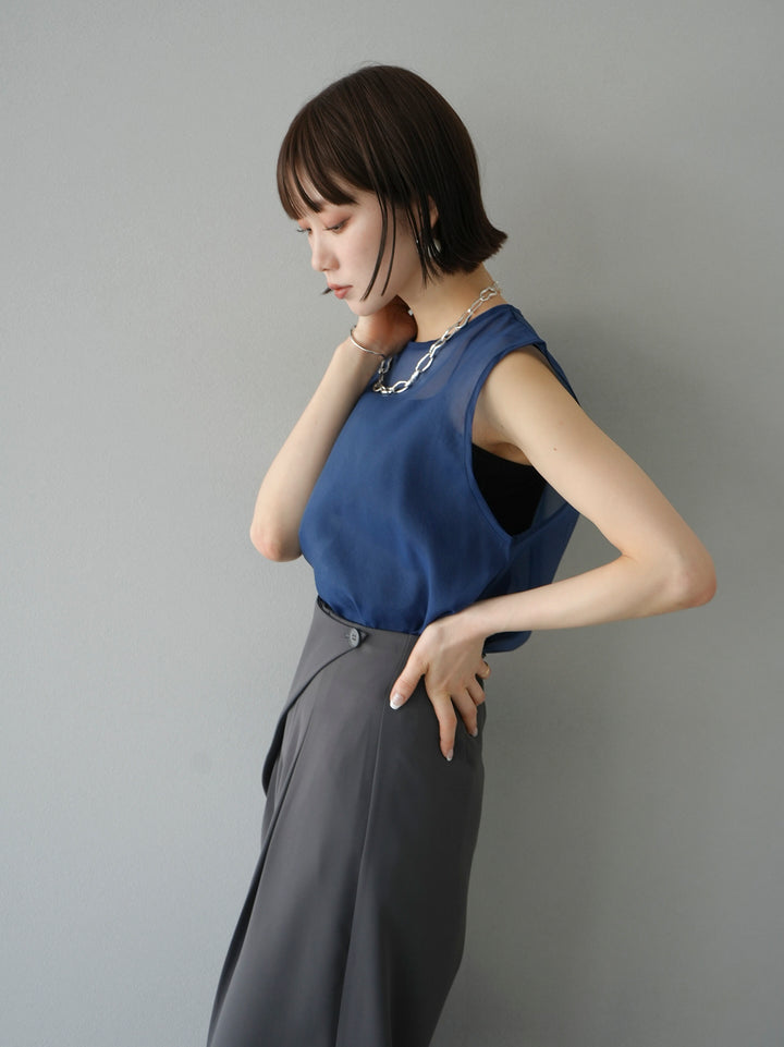 [SET] Organza sleeveless top + wrap wide pants (2set)