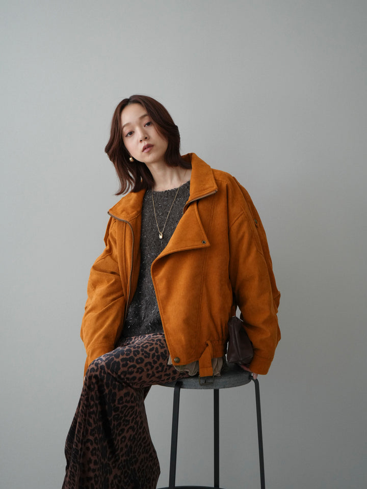 [SET]コーデュロイライダース裾レースブルゾン+レオパードベロアナロースカート(2set)