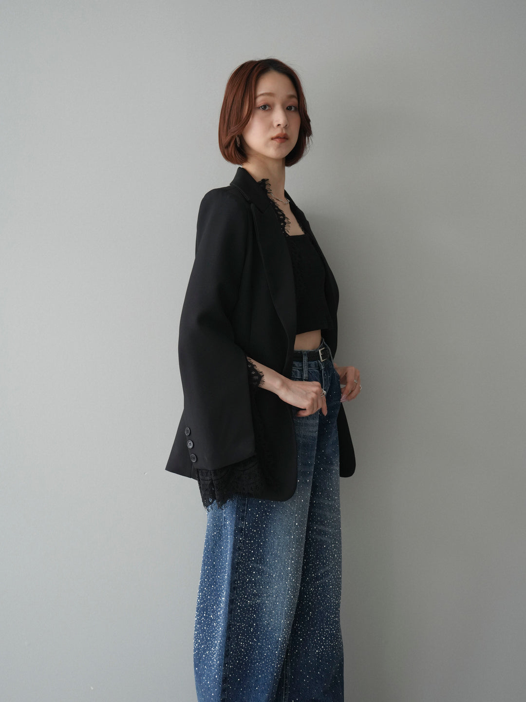 [SET]レースレイヤードスリットジャケット+選べるアクセセット(2set)