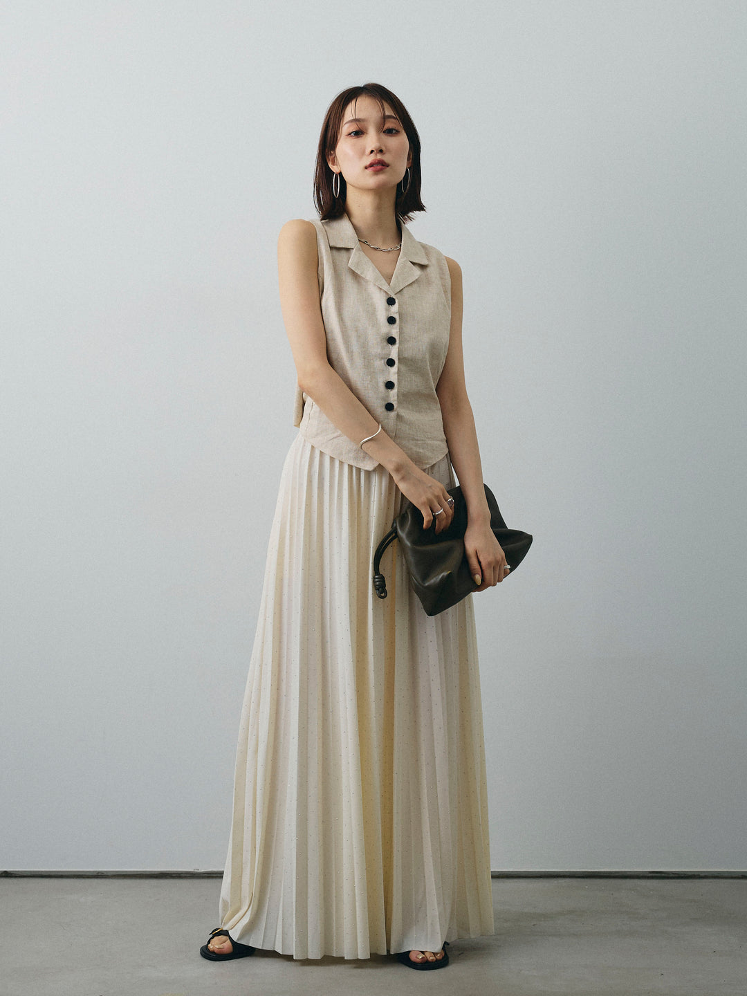 [予約]リネンライクテーラードジレ/オートミール