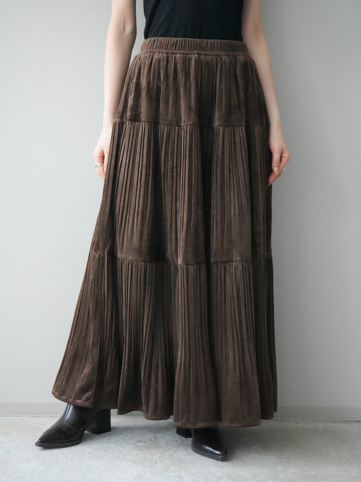 [予約]ベロアティアードワッシャースカート/camel