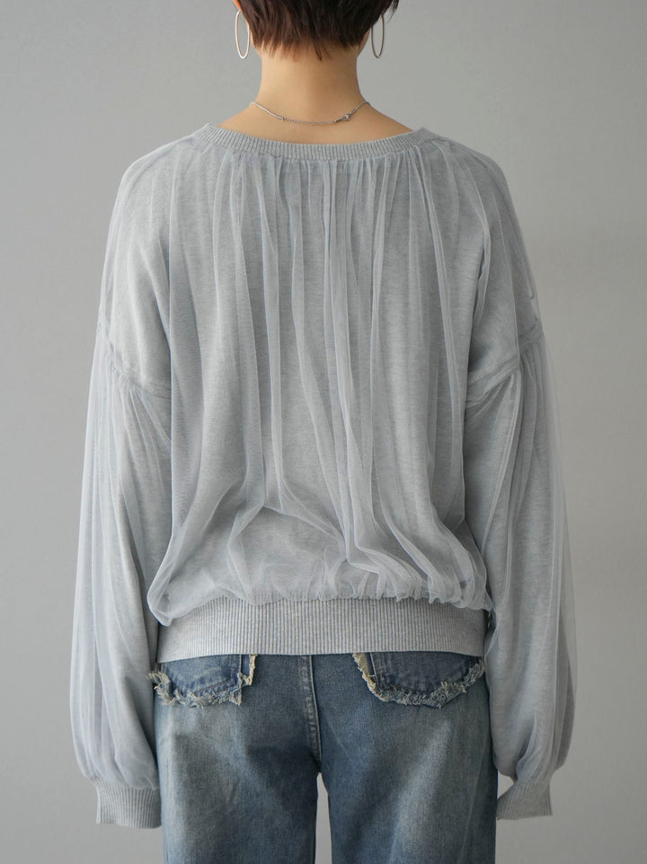 [Pre-order] Tulle layered knit top/gray
