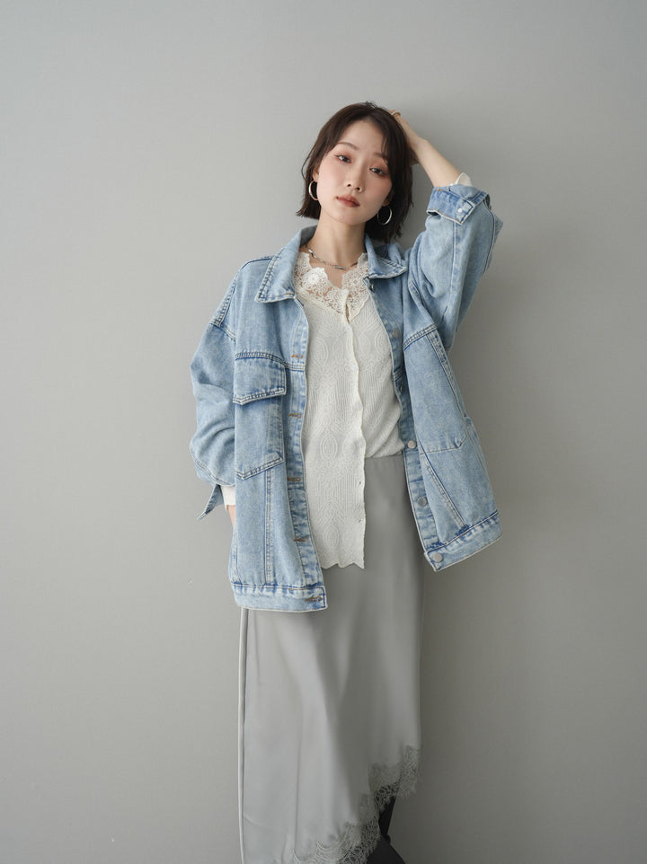 [SET]デザインBIGポケットオーバーデニムジャケット+選べるアクセセット(2set)
