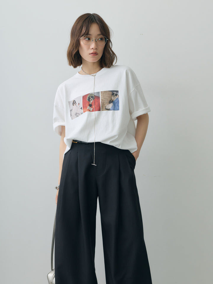 [SET]スリードッグフォトボックスTEE+アシンメトリーベルトタックワイドパンツ(2set)