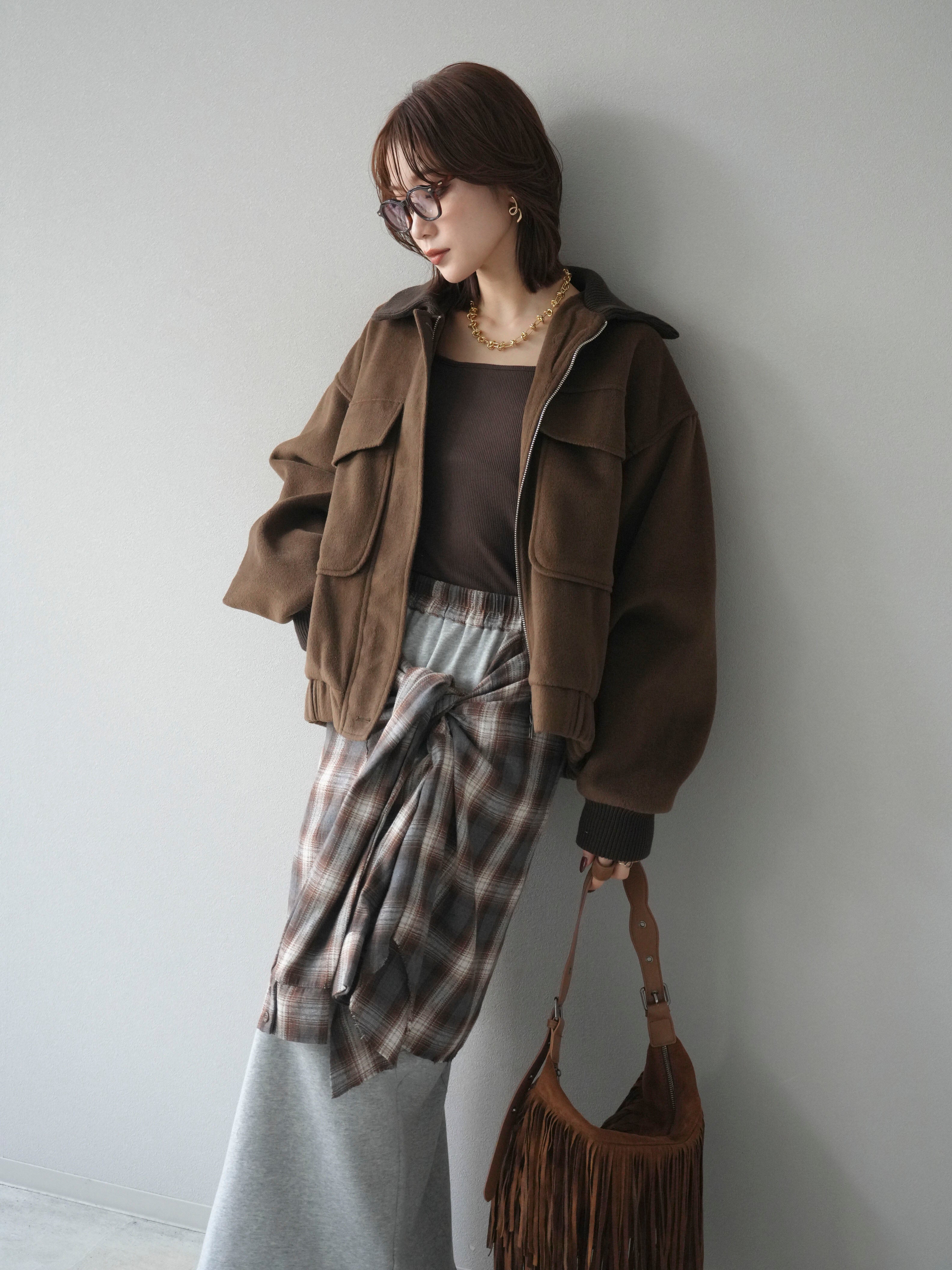 予約]ウールタッチ襟リブステンカラーショートコート/brown – Lumier