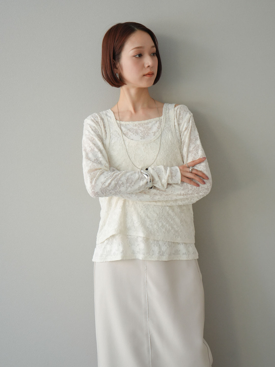 [予約]カットオフレイヤードスカート/アイボリー