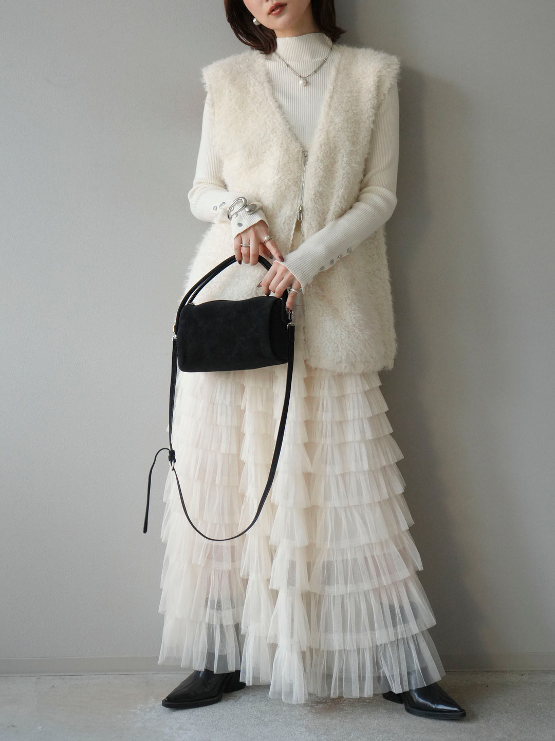 [予約]ダブルZIPループシャギーベスト/アイボリー