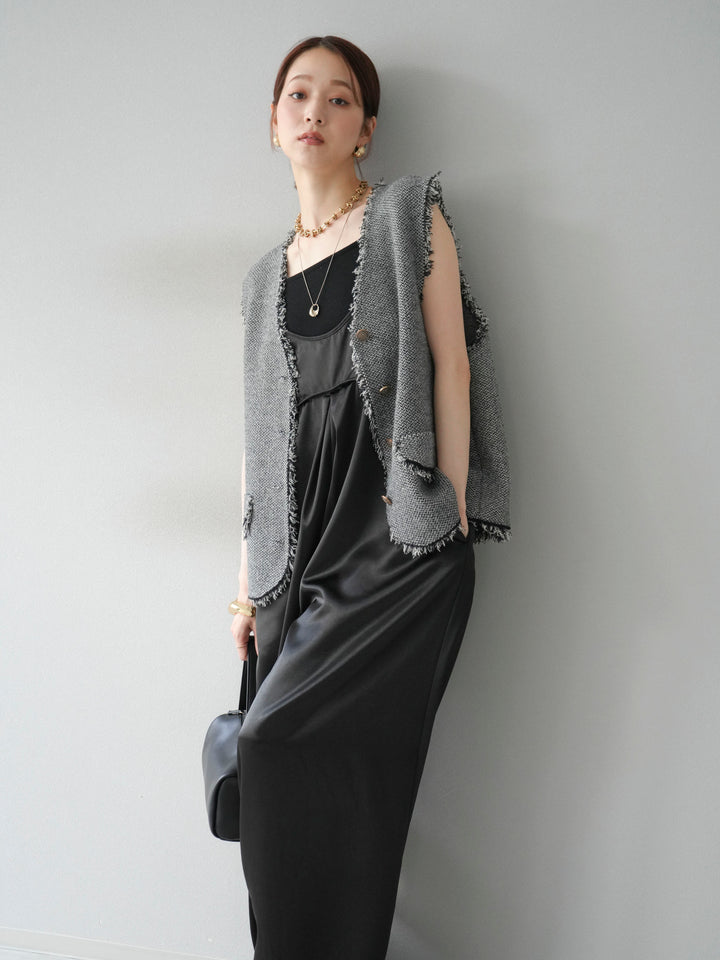 [予約]サテンビスチェオールインワン/ブラック