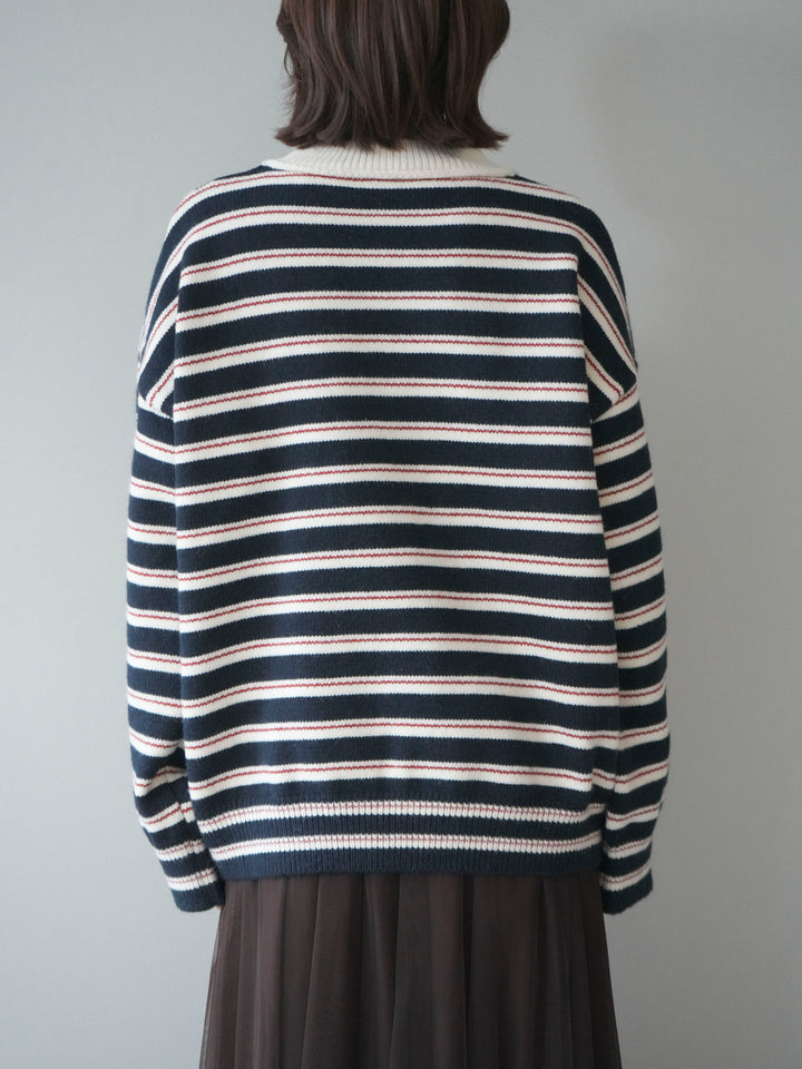 [予約]モックネックボーダーニットプルオーバー/navy