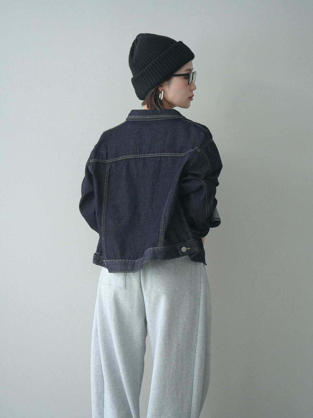 [予約]配色ステッチデニムジャケット/darkblue