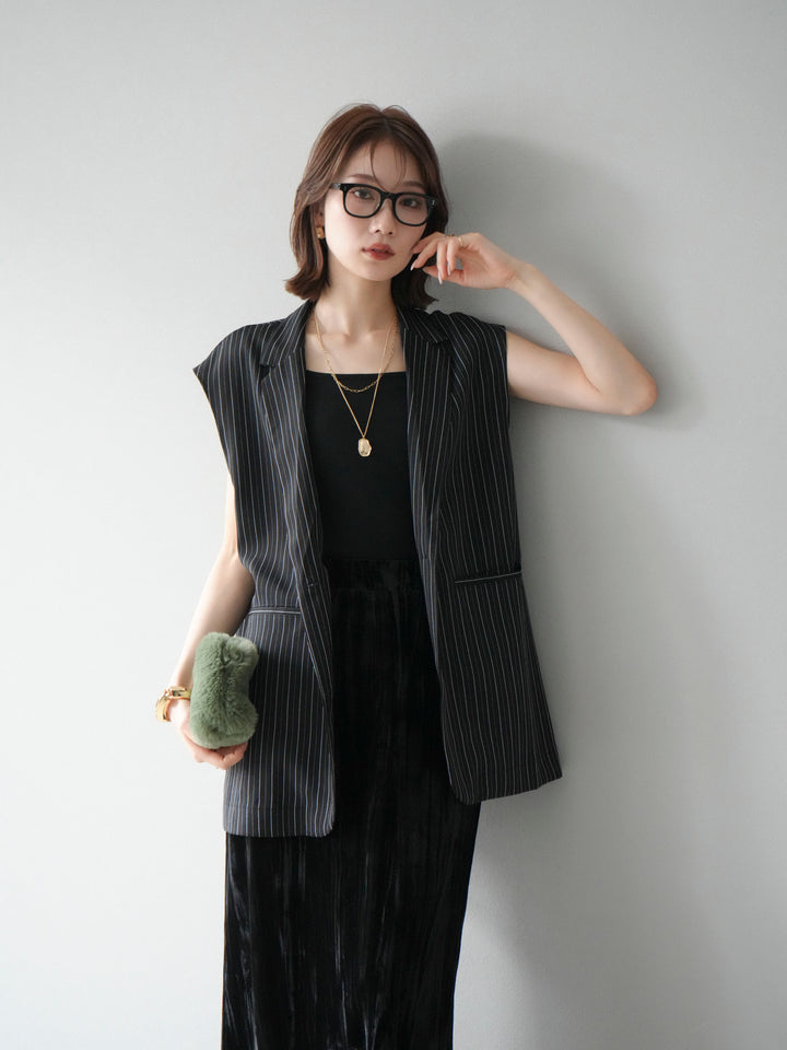 [予約]ヘリンボーンストライプジレ/ブラック