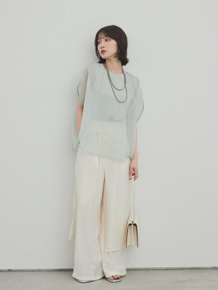 [SET]コンパクトスムースシアーレイヤードトップス+ワッシャーサテンレイヤードスカートパンツ(2set)