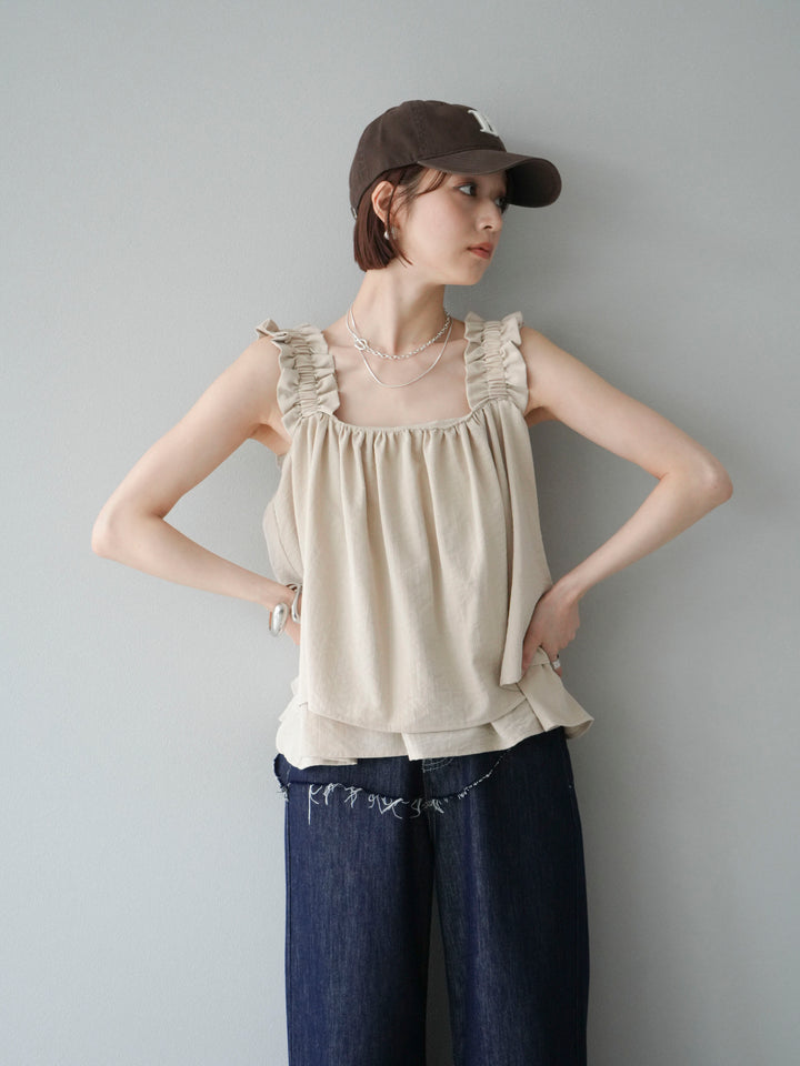 [SET]ギャザーショルダーフレアタンクトップ+選べるアクセセット(2set)