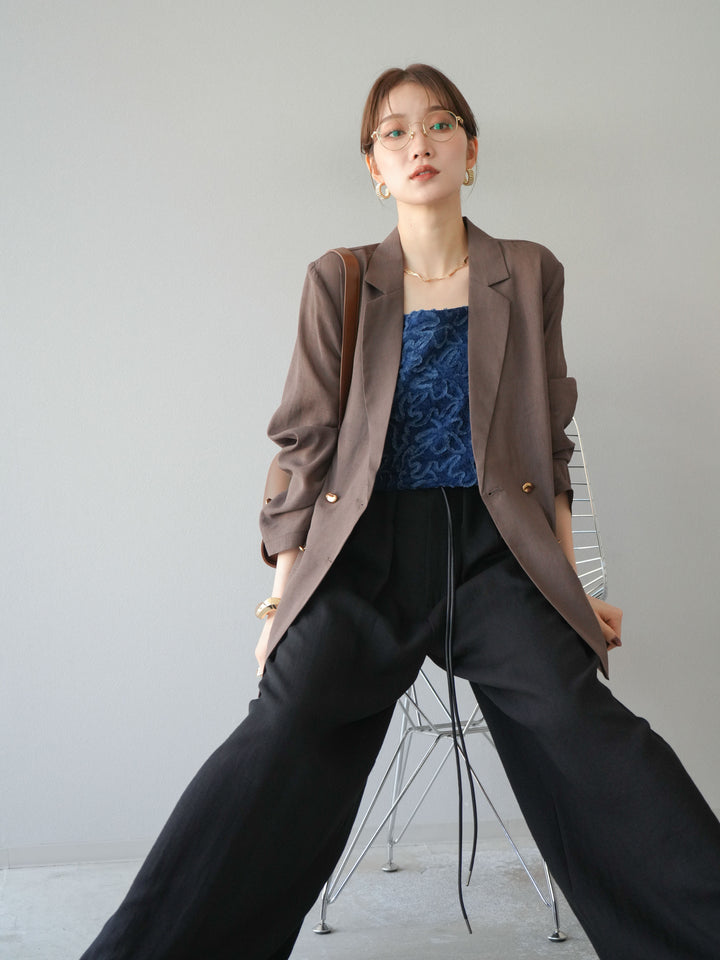 [預購] 金色紐扣透視夾克/棕色