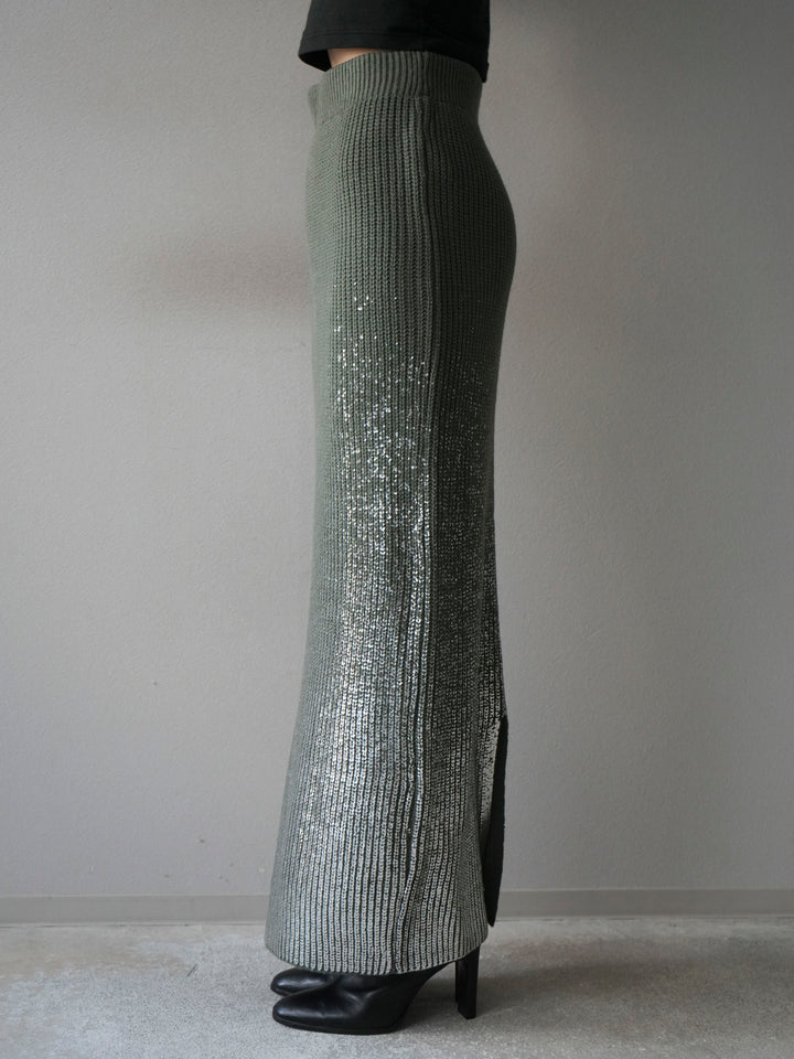 [予約]箔プリントニットタイトスカート/ashgreen