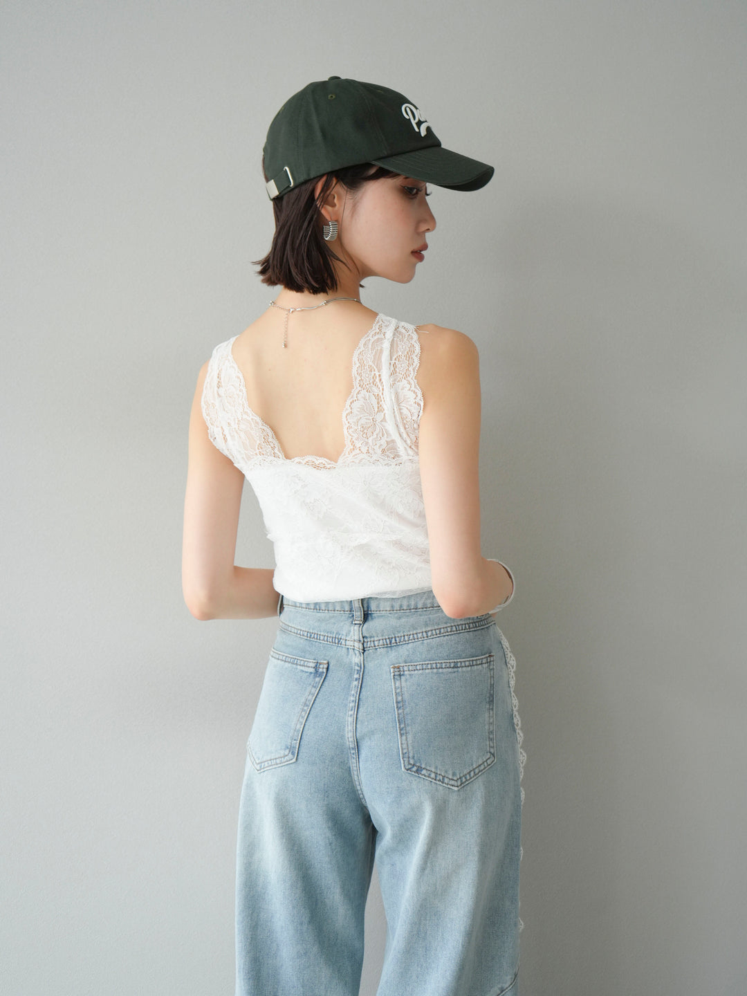 [予約]カップ付レースタンクトップ/ オフ