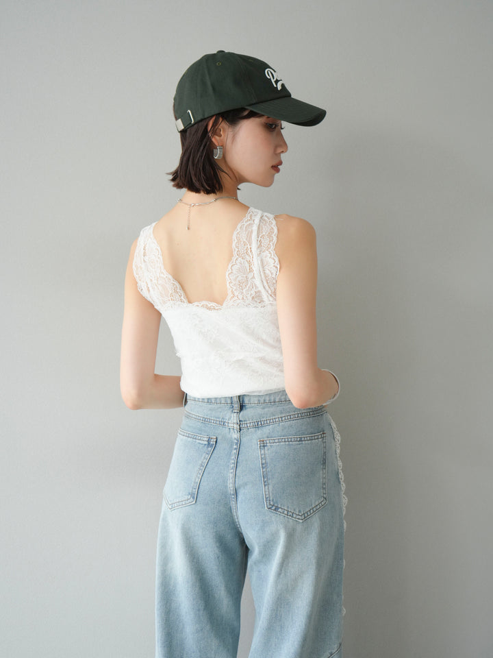 [予約]カップ付レースタンクトップ/ オフ