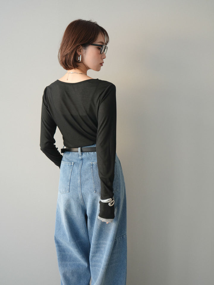 [予約]シアーリブバイカラーカーディガン/black