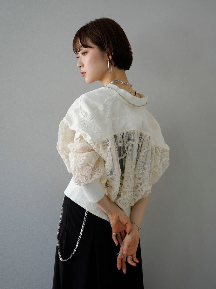 [Pre-order] Different material lace switching blouson/ivory