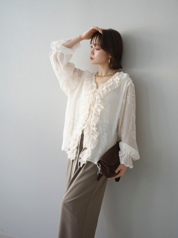 [予約]楊柳ラッフルフリルカーディガン/ivory