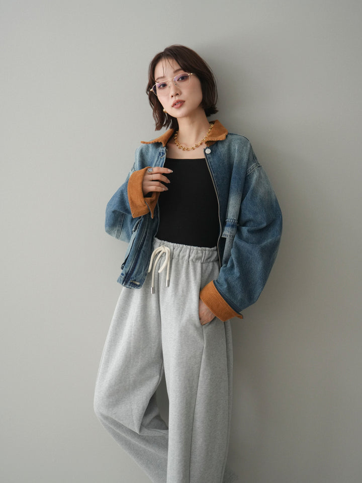 [予約]コーデュロイ×デニムショートカバーオール/blue