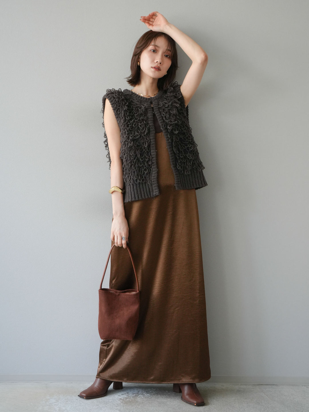 [予約]サテンキャミワンピース/ブラウン