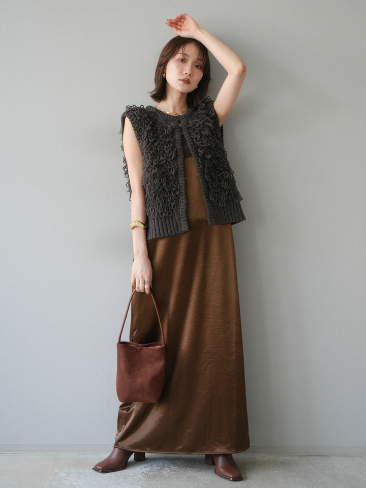 [予約]サテンキャミワンピース/ブラウン