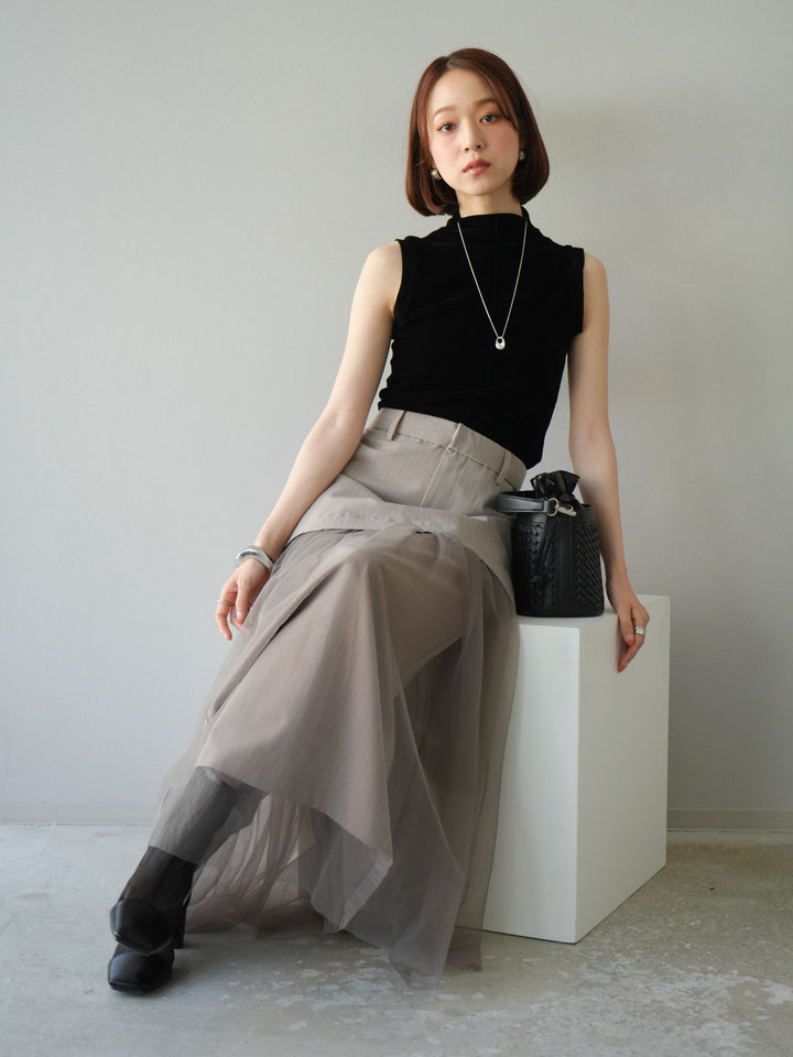 [予約]シアーベロアプチネックノースリーブトップス/ブラック