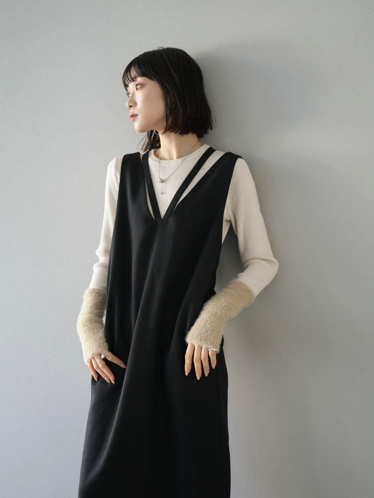 Pre-order] Lace-up double shoulder dress/Black – Lumier