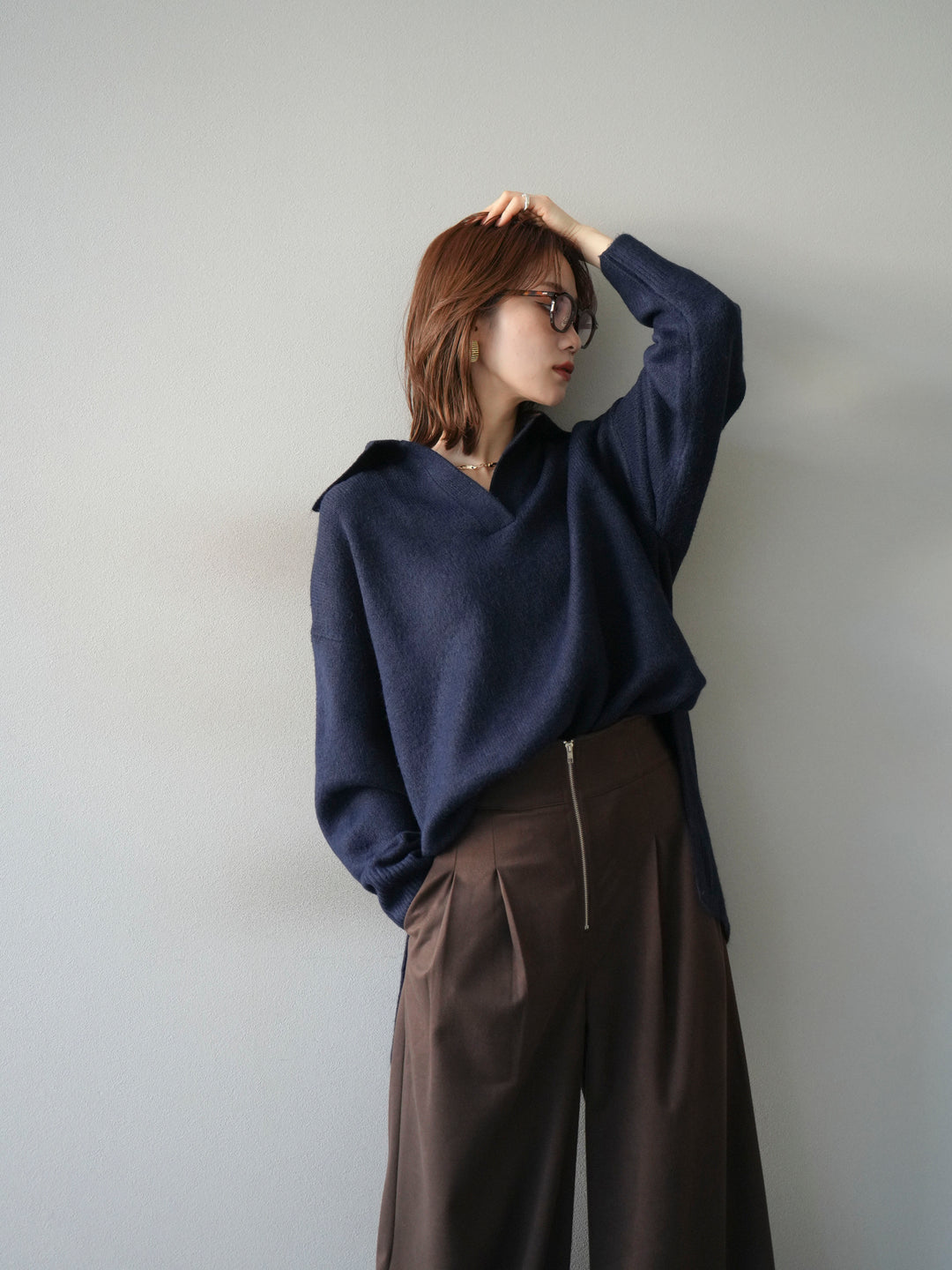 [予約]スキッパーオーバーニットプルオーバー/navy