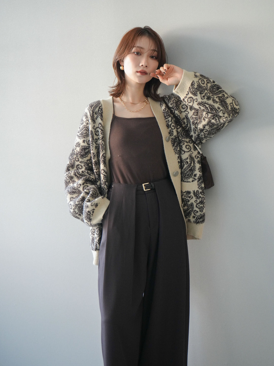 [予約]ペイズリー柄ニットカーディガン/brown