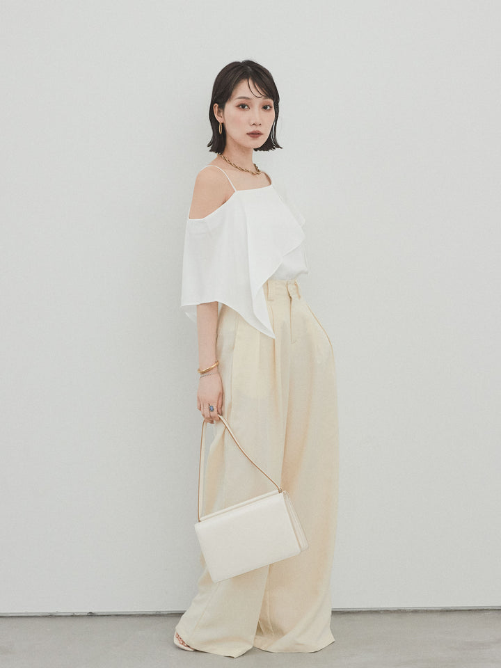 【預購】亞麻觸感褶皺寬褲/黃色