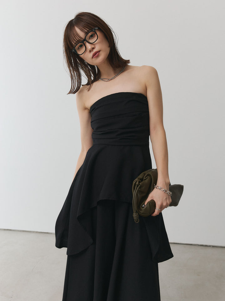 【Allure】[SET]ぺプラムベアトップス＆ワイドパンツSET UP+ぺプラムベアトップス＆ワイドパンツSET UP(2set)