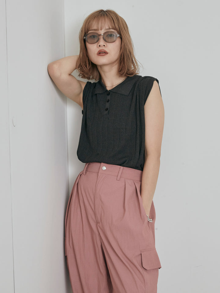 [予約]ランダムリブポロニットベスト/チャコール