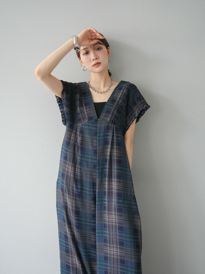 [套裝] 透視格紋褶皺背帶褲 + 配件套裝（2 套）