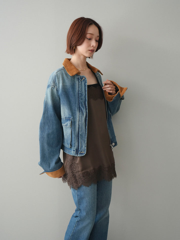 [予約]コーデュロイ×デニムショートカバーオール/blue