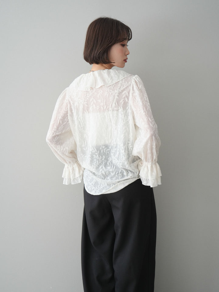 [予約]ラッフルレーススリットブラウス/ivory